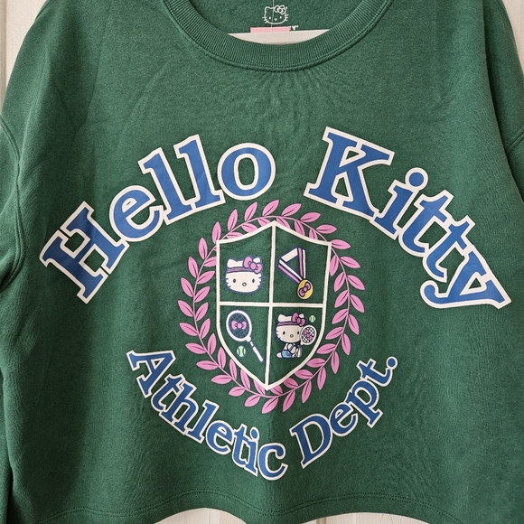 Hello Kitty Sanrio Green Cropped Fleece Sweatshirt Women’s Size XL - Picture 2 of 5